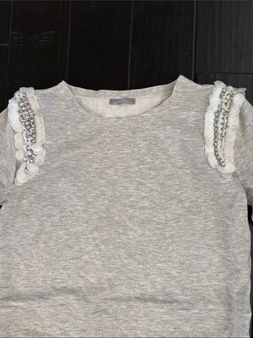 Zara Light Gray Embellished Shoulder Sweatshirt